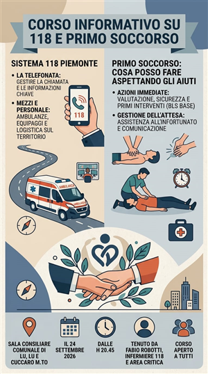 CORSO INFORMATIVO SU 118 E PRIMO SOCCORSO il 24 settembre 2026 dalle ore 20,45