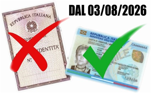 SCADENZA VALIDITA' CARTE D'IDENTITA' CARTACEE dal 3 agosto 2026